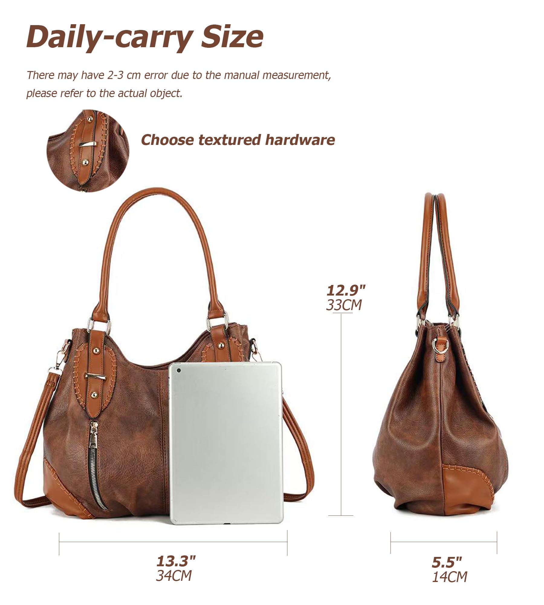myfriday Vintage Leather Tote Handbags for Women, Soft Hobo Shoulder Bag Crossbody Satchel Purse with Adjustable Strap