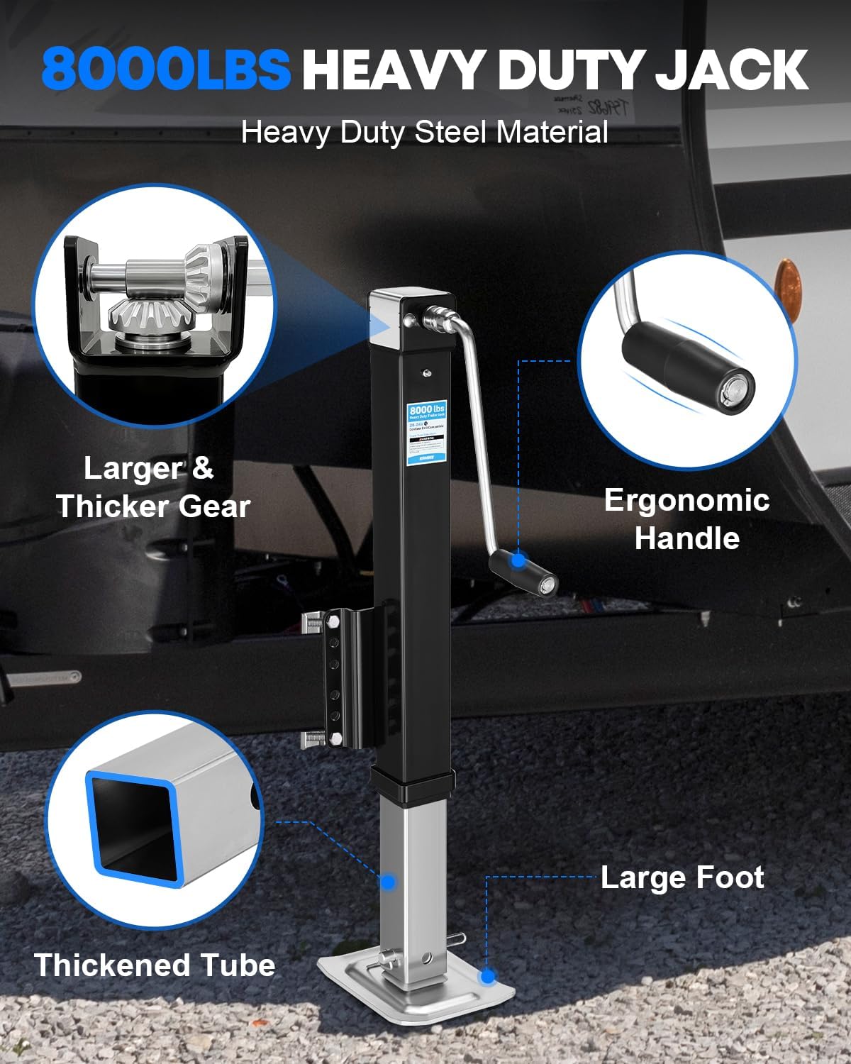 Kohree 8000 lbs Trailer Jack Heavy Duty, 20-24V Electric Drill–Operated, Adjustable Bolt on RV Tongue Jack with Drop Leg & Handle for Boat, Yacht, Horse, Utility Trailer