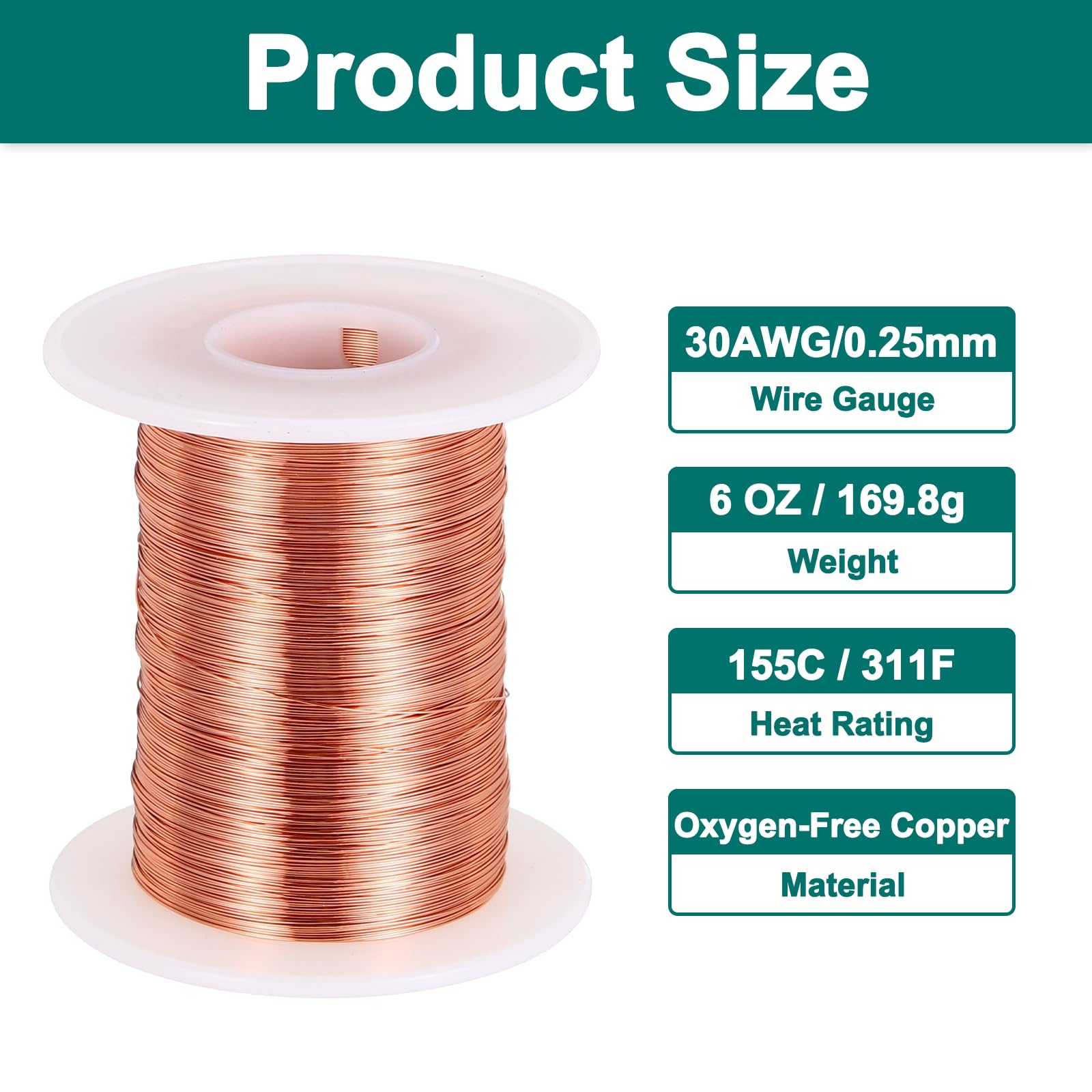 sourcing map Fil magnétique 30 AWG, fil de cuivre émaillé de calibre 30, fil de bobine magnétique de 170,1 g pour transformateur, moteur, électrique, 155C (311F)
