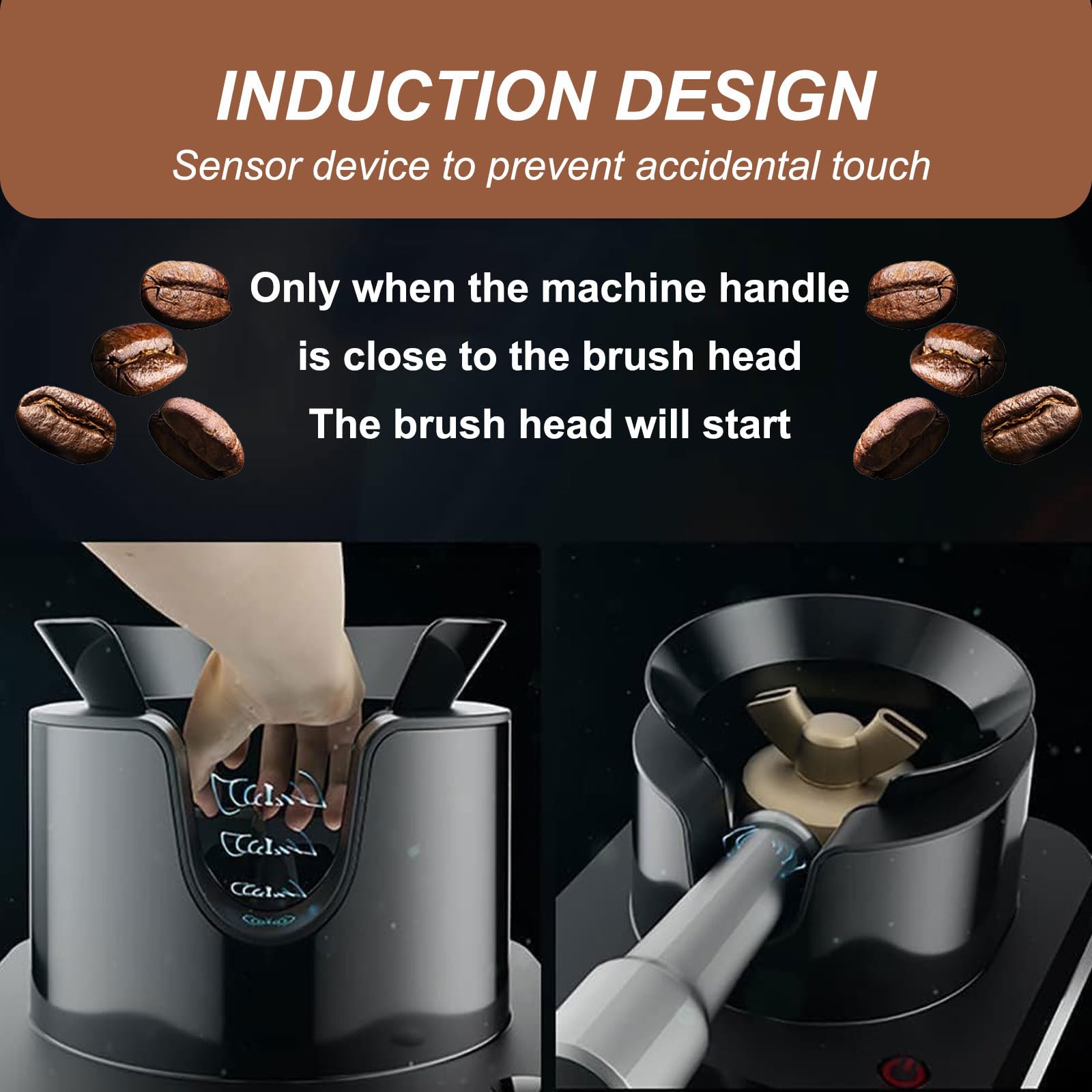 Limpiador De Portafiltros De Café De Escritorio, Revestimiento ExtraíBle, Mango De InduccióN con Arranque AutomáTico, Limpia Los Posos De Café En 3 Segundos, con 3 Cabezales De Limpieza