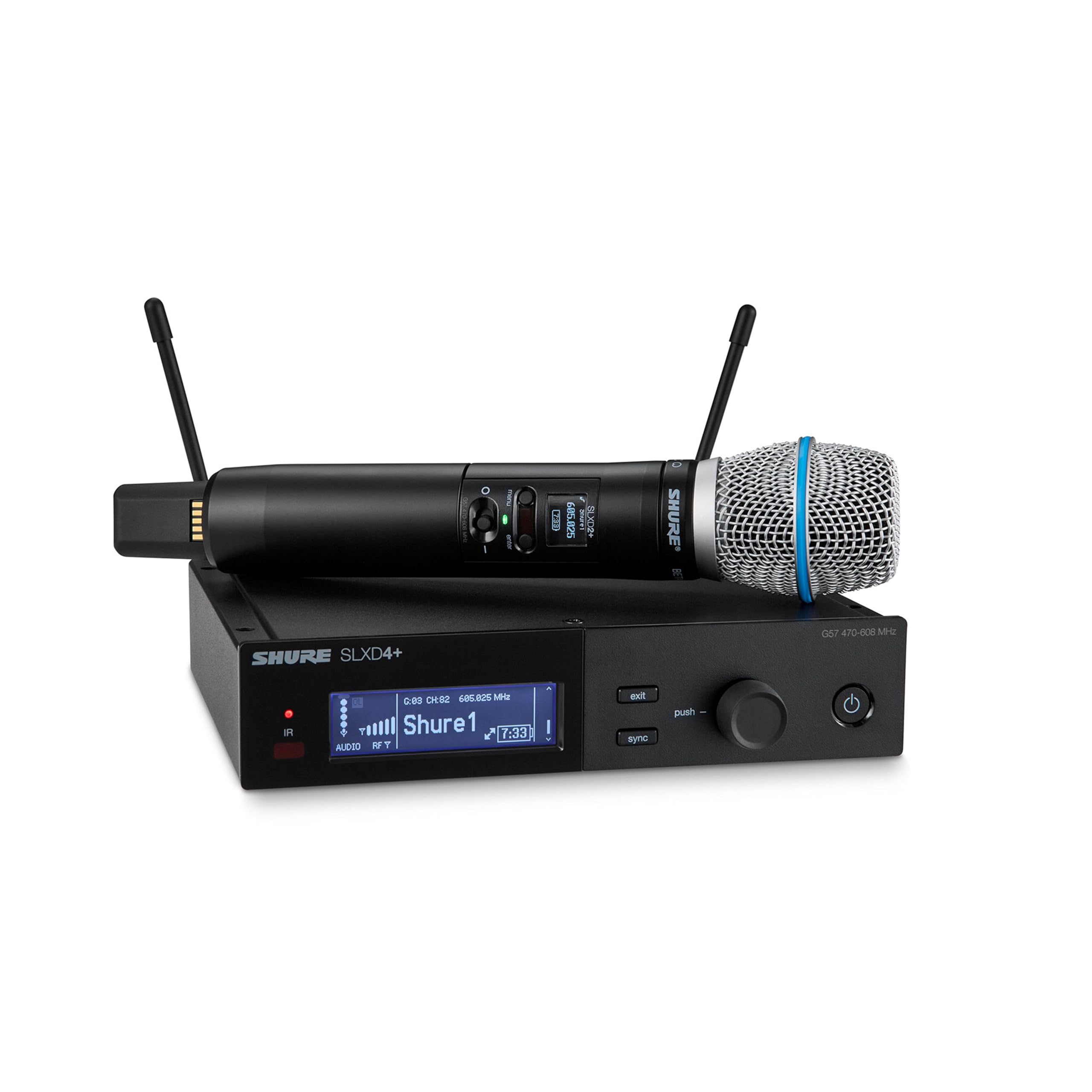 Shure SLXD24+/58 Handheld Wireless System - Includes SLXD4+ Receiver, SLXD2+ Handheld Transmitter with Beta87A Capsule, Bluetooth Monitoring, G57 Band