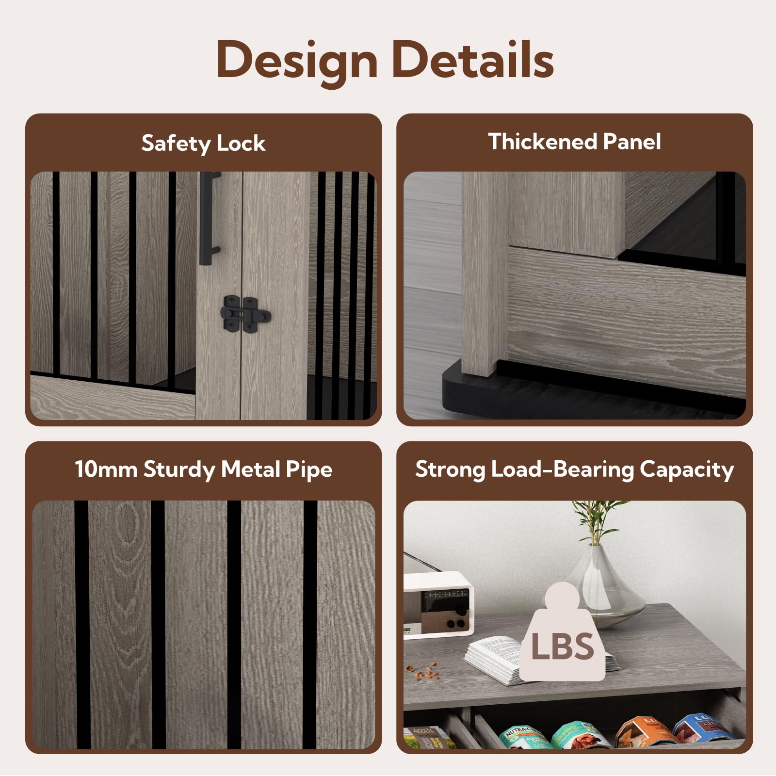 Mueble Estilo Perrera, Perrera Grande de Madera para Perros con Puertas Corredizas, Cajones y Armario, Casa para Perros con Cerradura, Interior, Mesa, Gris