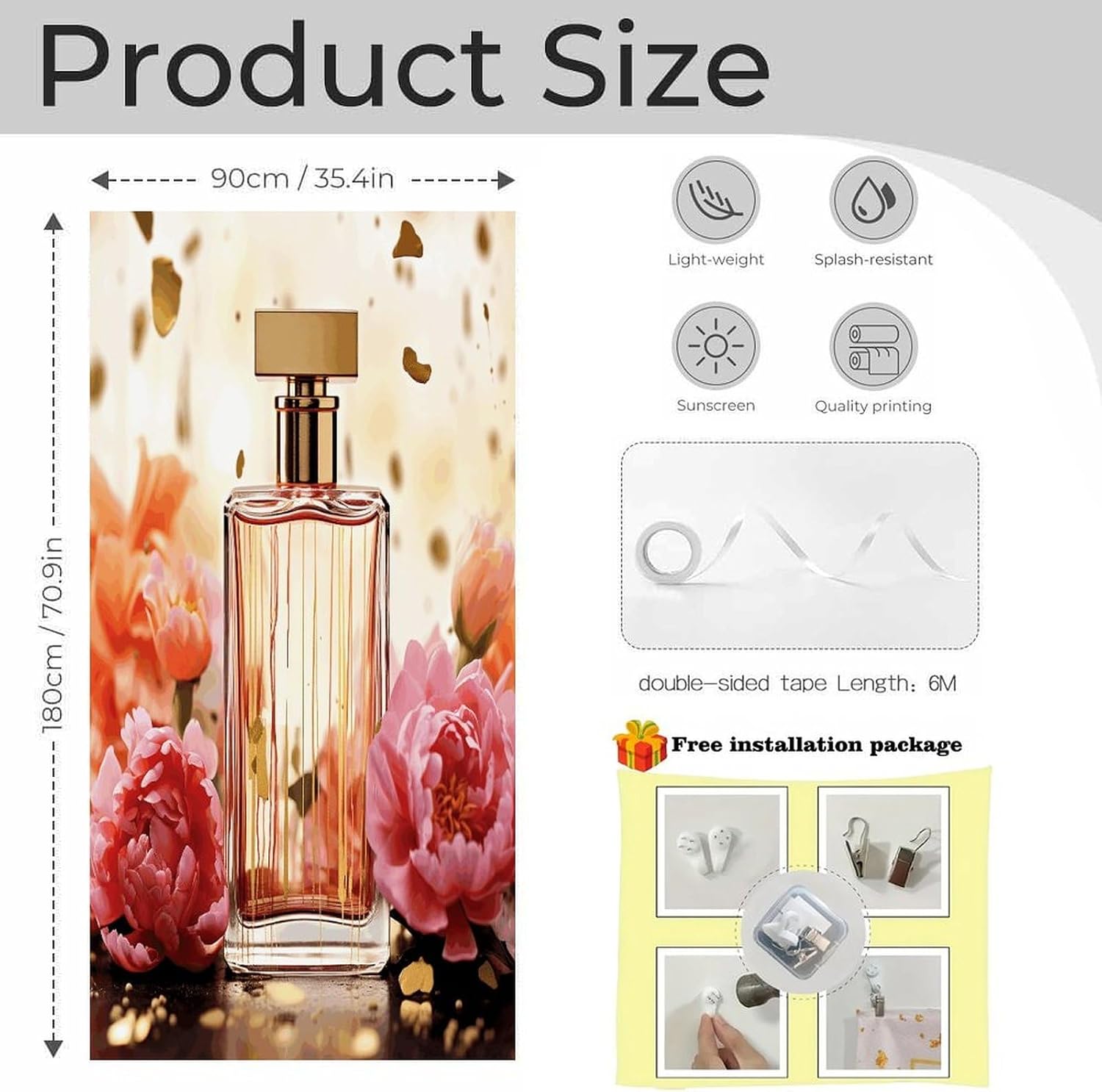 Fashion Perfume Door Curtain Blackout Door Curtains for Doorway Privacy Bedroom Decoration Folding Polyester Doors Curtain(70x35.4Inch) for Doorway Closet Hallway
