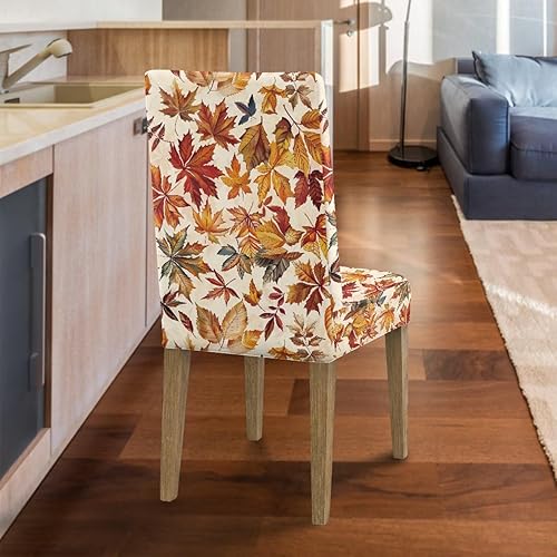 Miniatura 7 de Rnyleeg Fall Autumn Seat Covers for Dining Chairs Set of 2 Leaves Themed Stretch Dining Chair Covers Soft Comfy Chair Slipcovers for Kitchen Hoja de