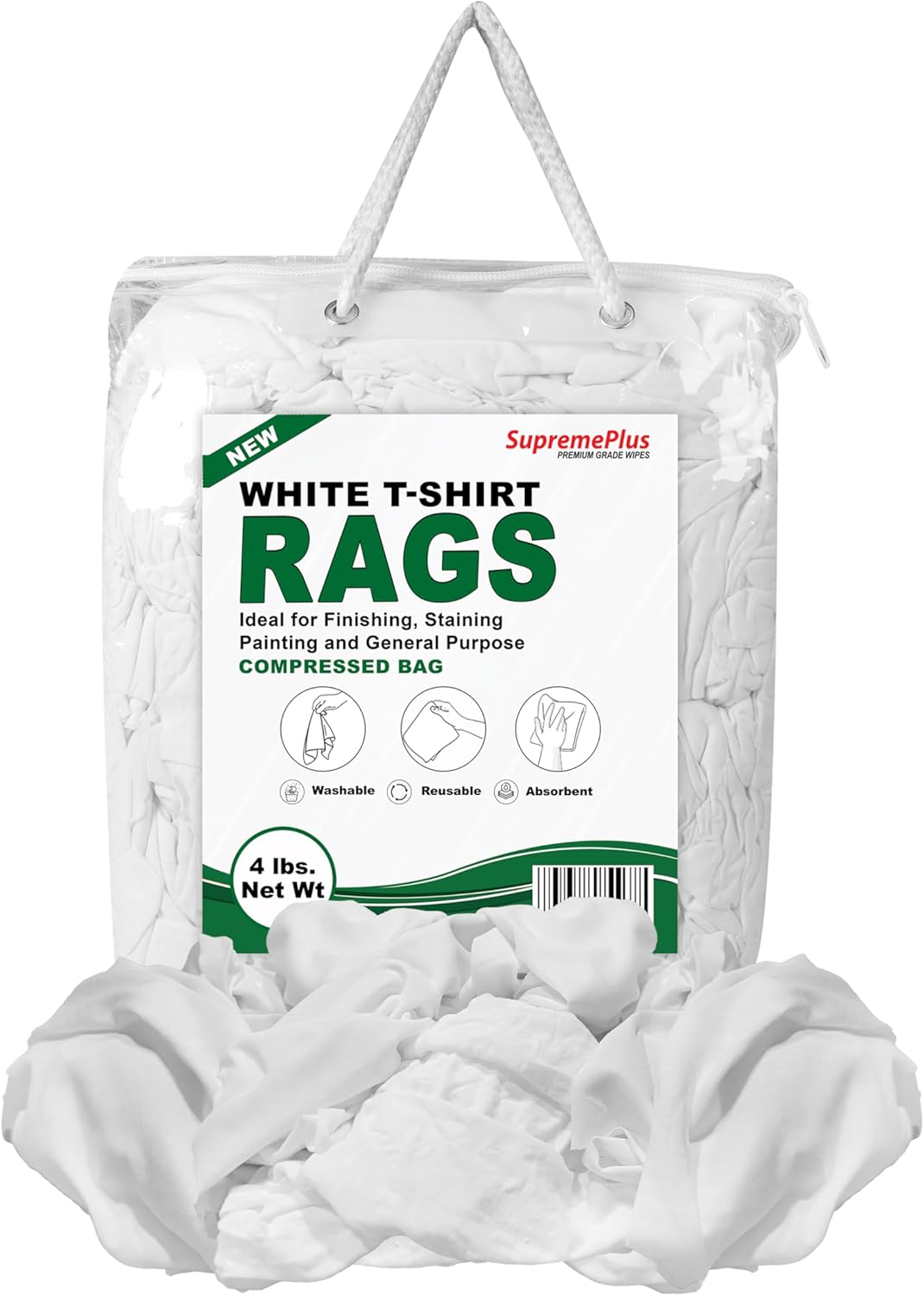 Premium White T-Shirt Cleaning Rags (4 lbs. Bag of Rags) – White Cotton Rags for Cleaning, Staining, Painting, Oil, Grease & Dust Removal – Shop Rag Bulk
