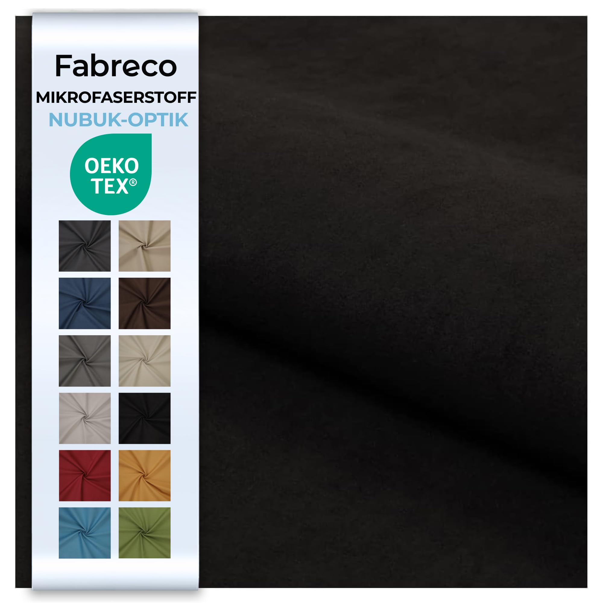 NUBUK Polsterstoff Meterware 5 M x 148 cm breit, 100% Polyester, Gewicht 300 g/lfm, Microfaser, Velourleder ideal als oder Möbelstoff für Sofakissen, Polsterbezüge - Schwarz