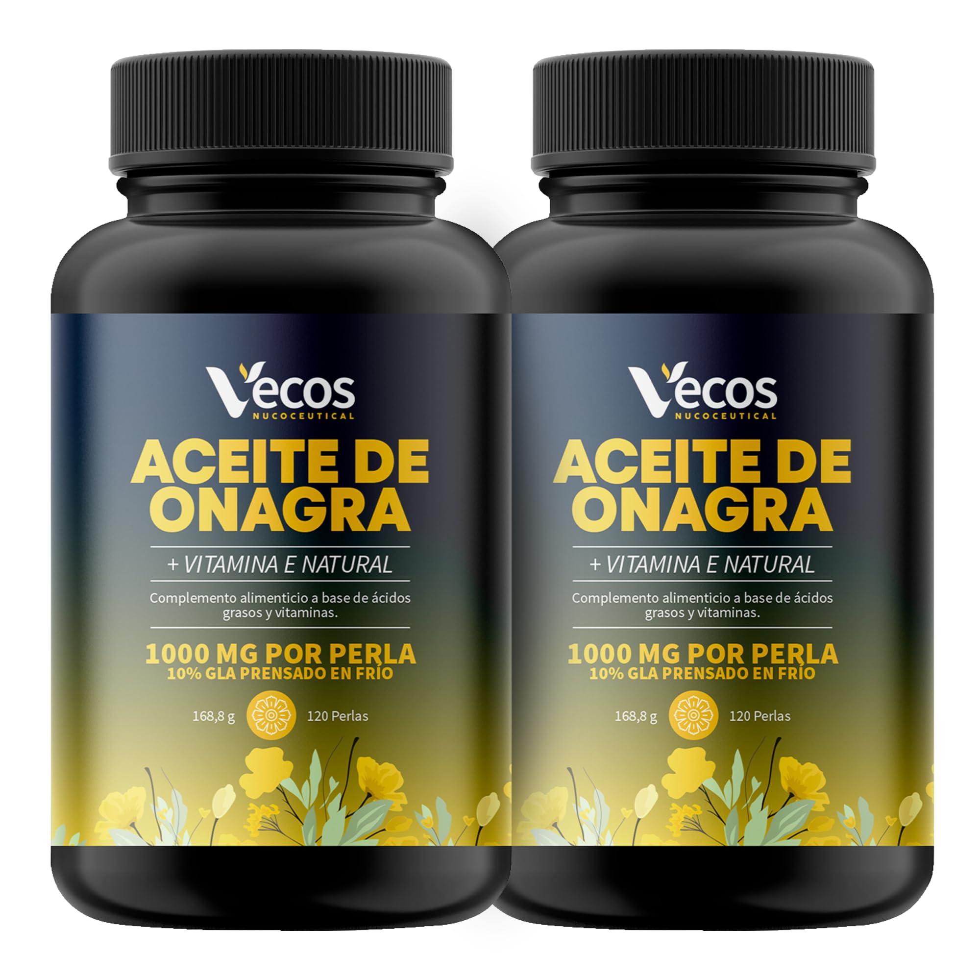 Aceite de Onagra 1000mg con 10% GLA prensado en frio y enriquecido con Vitamina E Natural - Alivia síntomas de la Menopausia - Sin Gluten ni azúcares añadidos