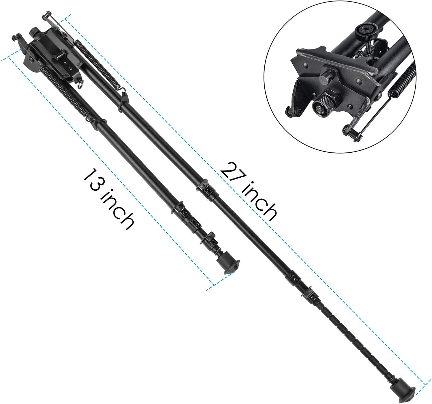 13-27 Inch Heavy Duty Long Bipod for Hunting Rifle with Sling Stud, Bi-pod with Posi-Lock Adjustable Spring Loaded