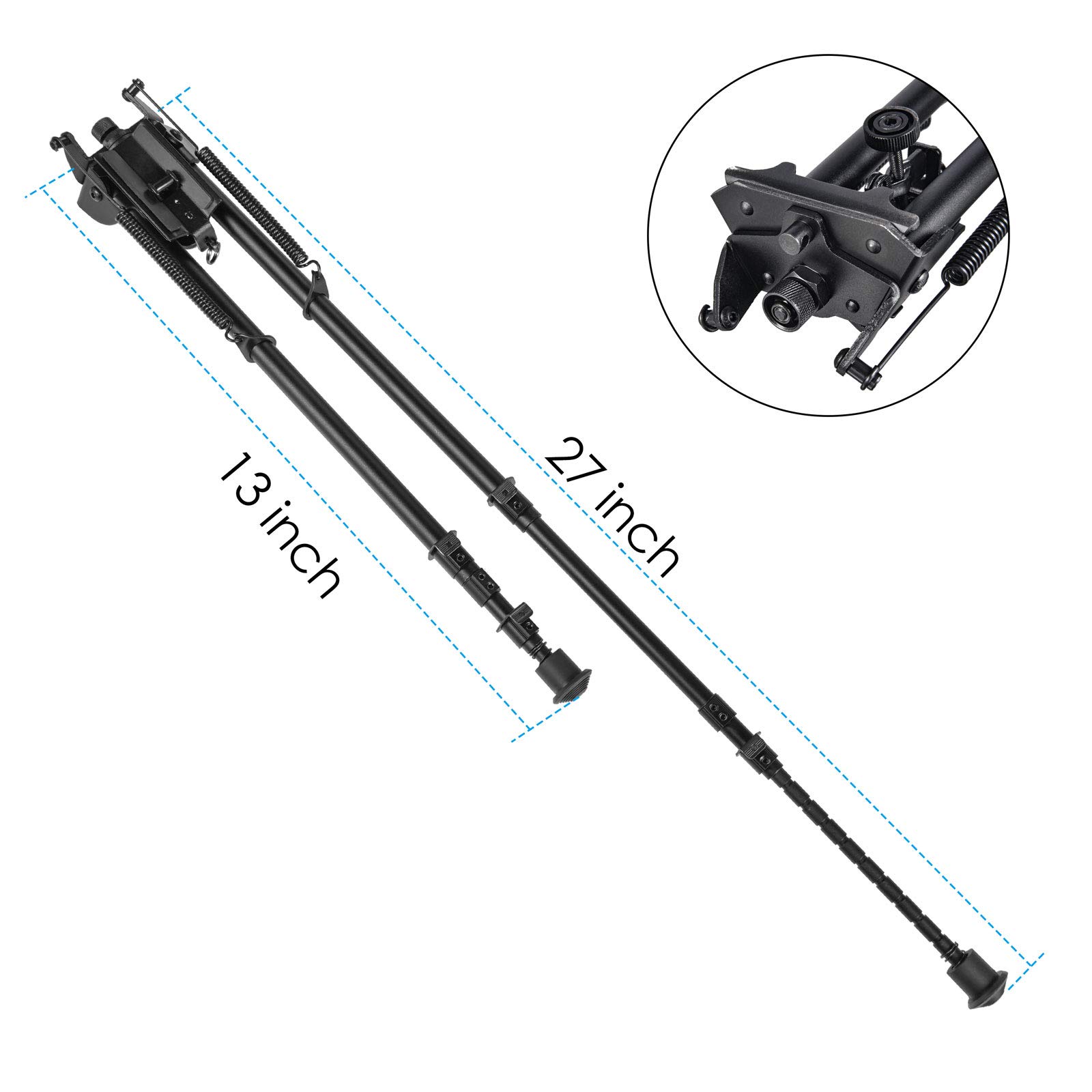 13-27 Inch Heavy Duty Long Bipod for Hunting Rifle with Sling Stud, Bi-pod with Posi-Lock Adjustable Spring Loaded
