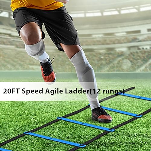 Miniatura 5 de Speed & Agility Training Equipment-20ft Agility Ladder, 6 Poles, 12 Soccer Cones, Resistance Parachute, Jump Rope, Soccer Football Basketball Sport