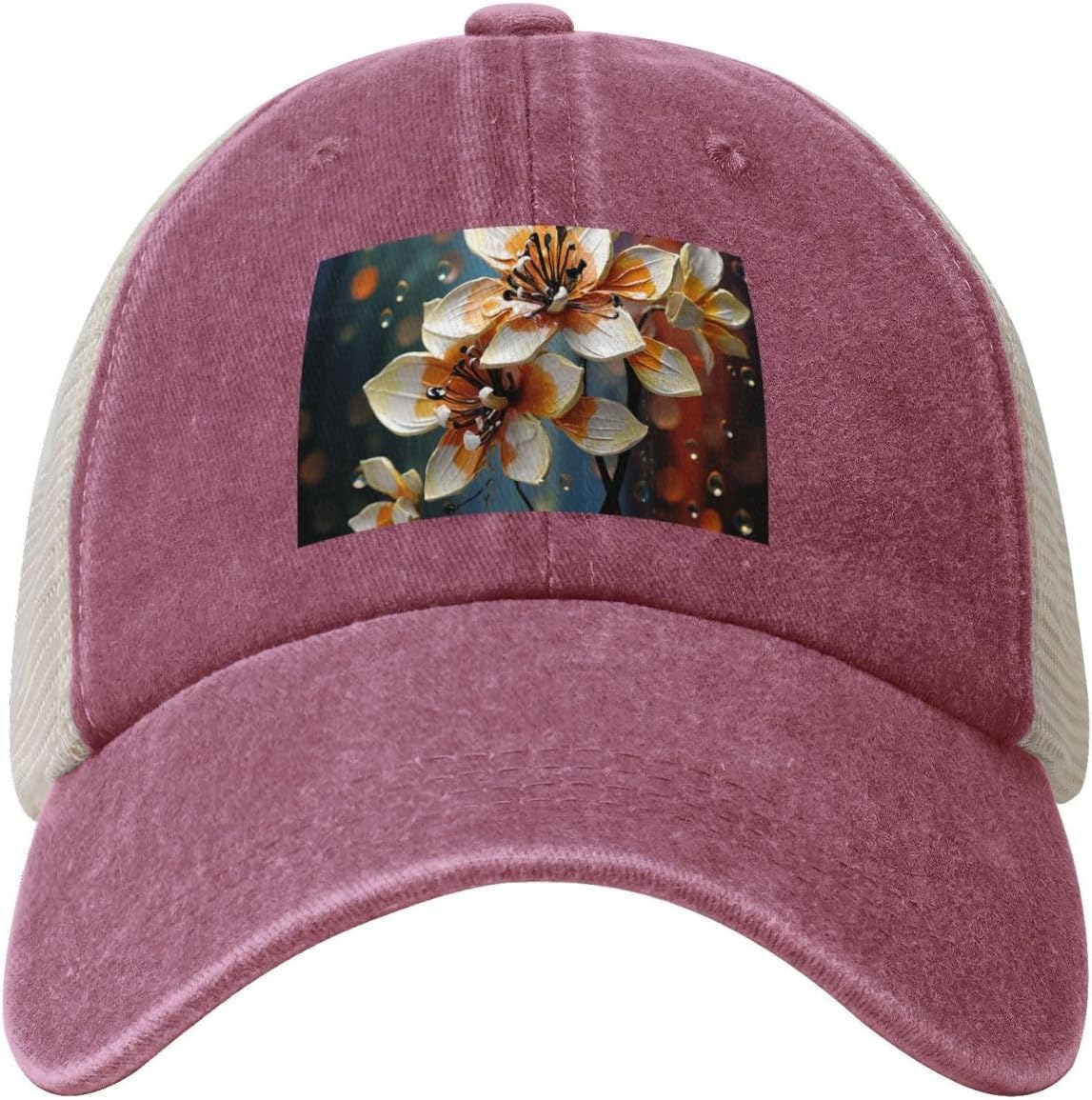 Snapback Trucker Hats Modern Flower Cowboy Baseball Caps Adjustable Blank Mesh Ball Caps for Men Women Red