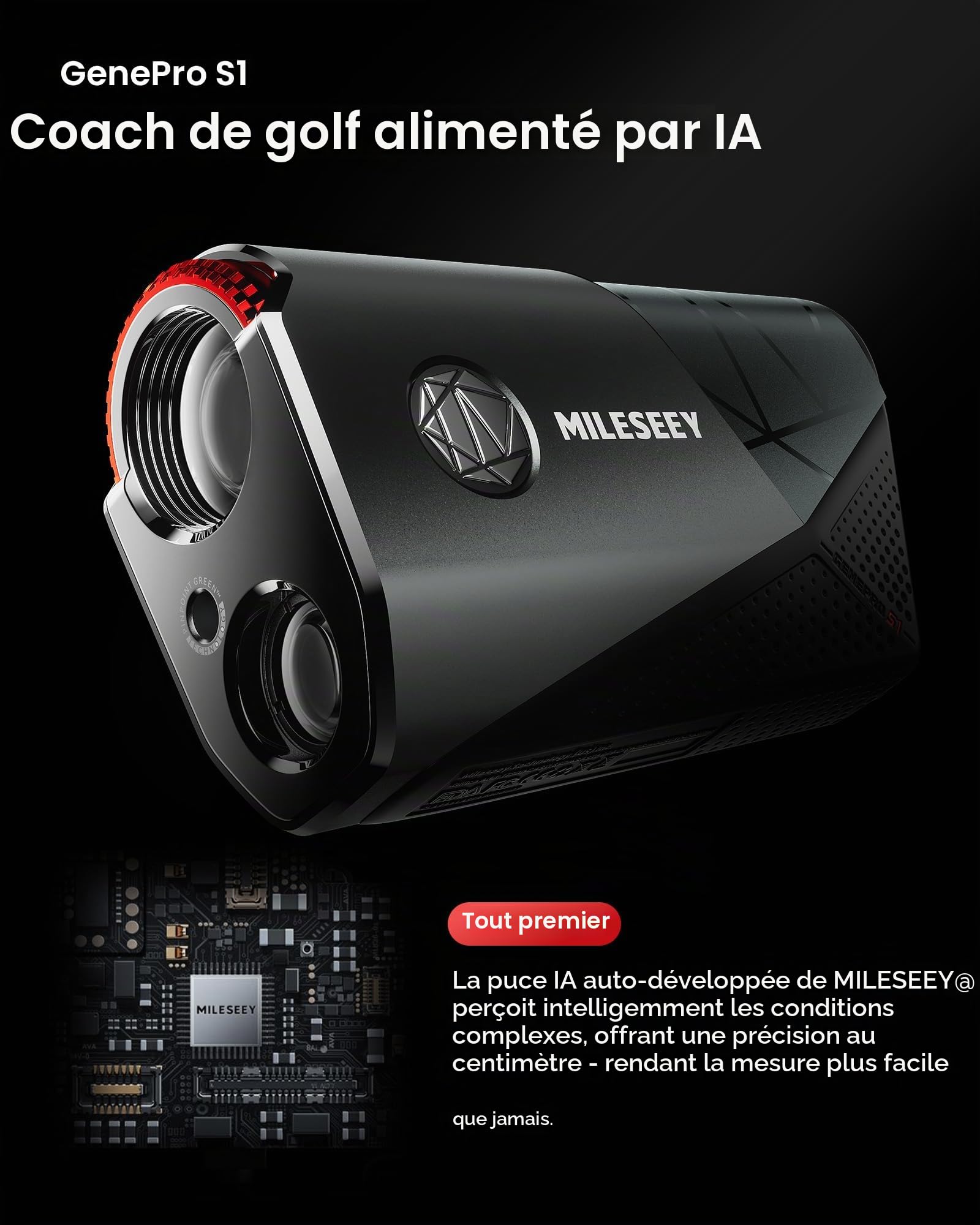 MILESEEY GenePro S1 Téléscope de Mesure de Golf AI : Smart Slope, 1829 m, grossissement 7,5X, Verrouillage de Drapeau en 0.1s avec Vibration, Support magnétique