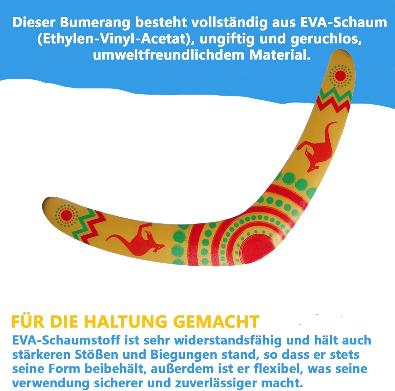 SVNR Boomerang Boomerang pour enfants et adultes - Boomerang de retour en plastique EVA - Jouet à lancer en forme de V pour jeux de plein air et sports de plein air (soleil rouge)