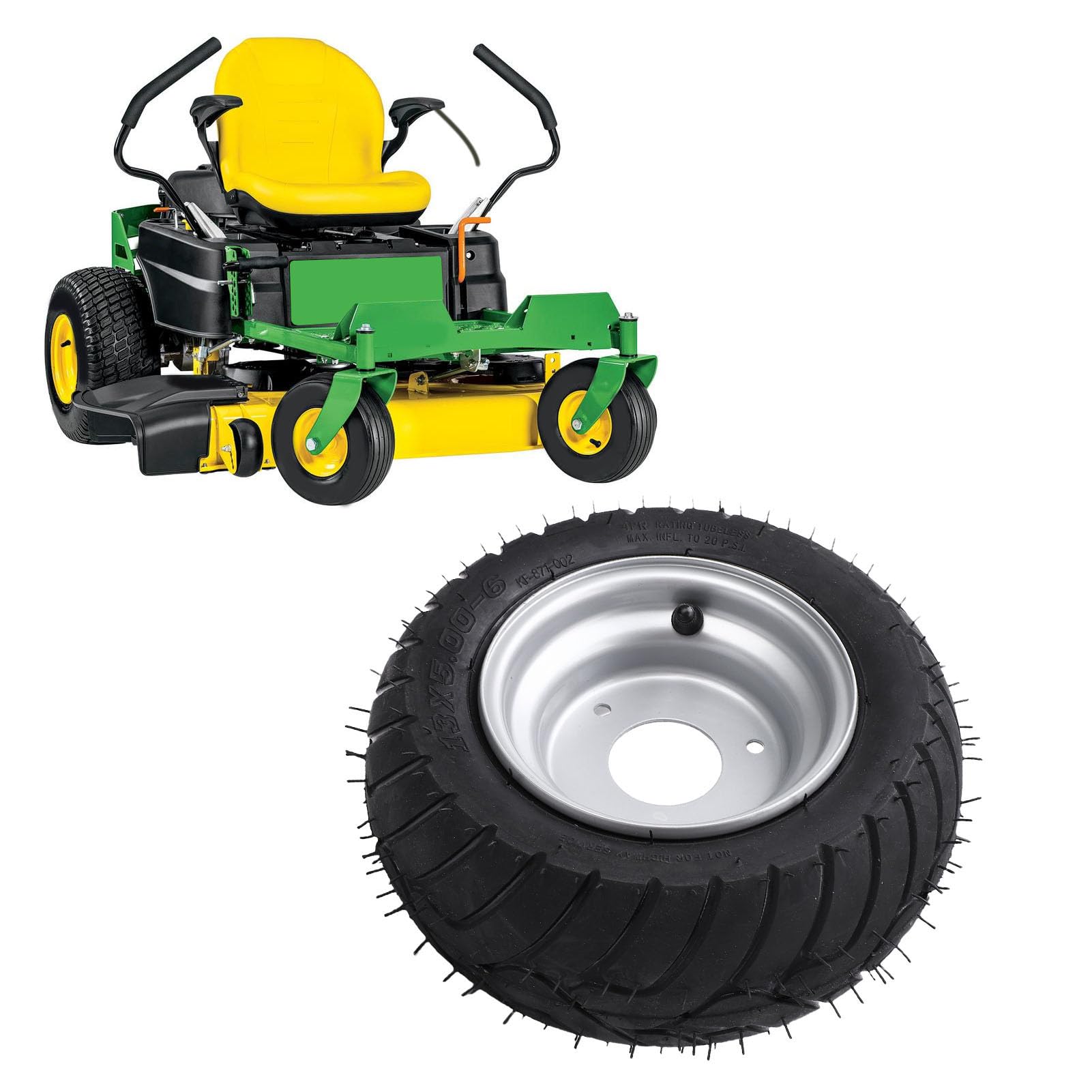 CCYLEZ 13x5.00-6 ATV-Reifen mit Felgen, 6-Zoll-Reifen und Rädern, Gummi-Laufreifen und Radbaugruppe für ATV UTV Go Karts Carts Mini Bikes Mäher, 13/5.00-6