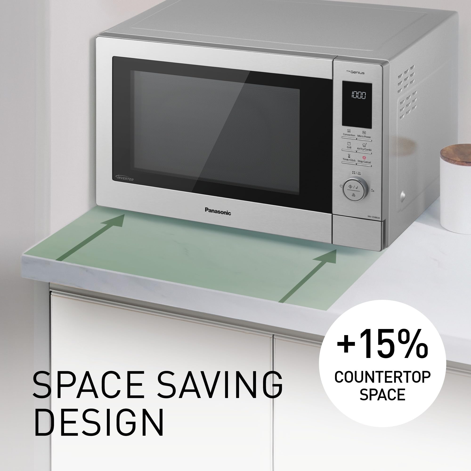 Panasonic NN-CD88QSEPG Air Fry Combi Horno Microondas de 34 L con Grill De Cuarzo, 1000 W, Descongelación Automática, Sensor Genius, Acero Inoxidable, Plateado