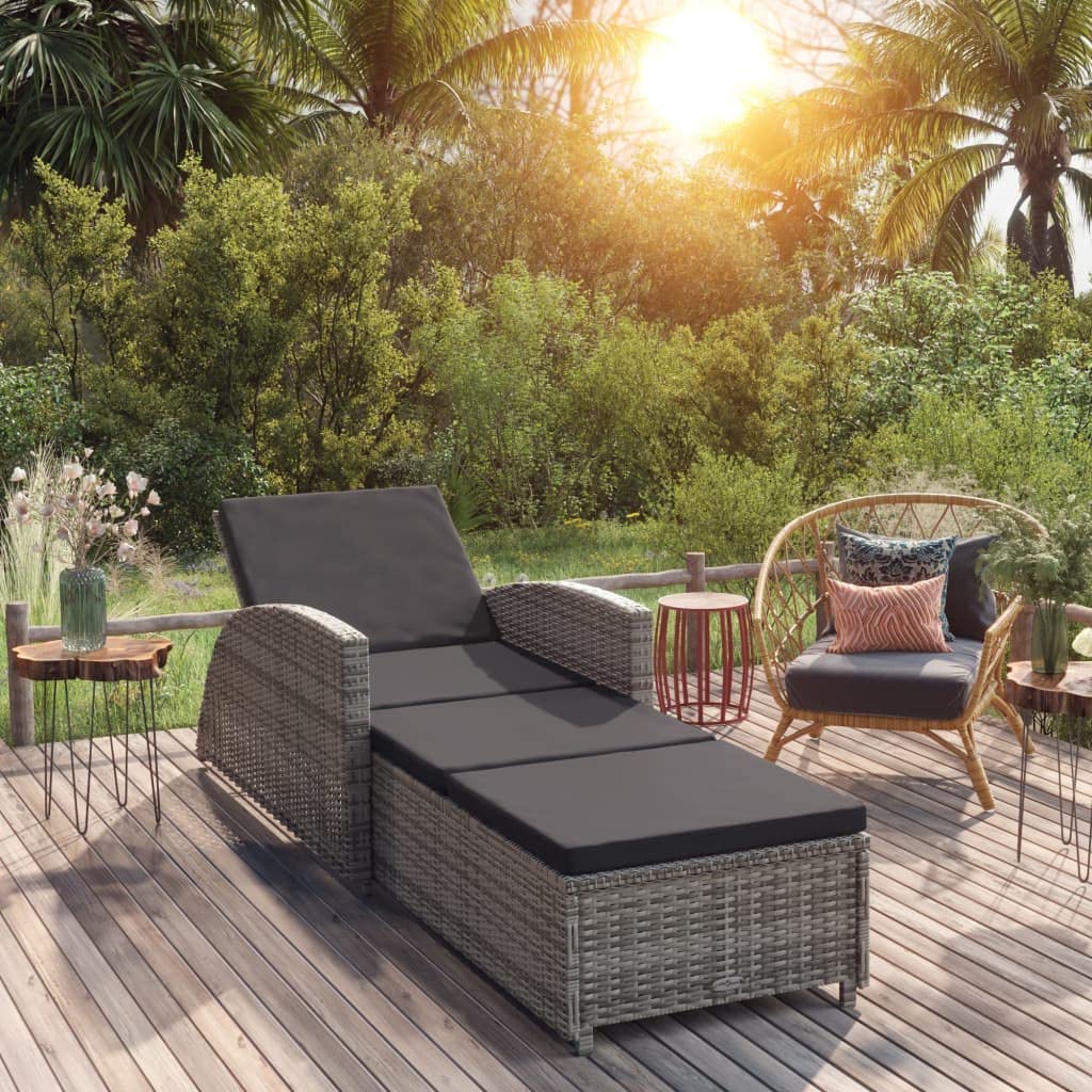 Sonnenliege mit Auflage PE Rattan Gartenliege Grau