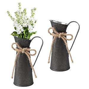 2 Jarrones para Flores Metal Estilo Rústico Jarron Metalico Jarrón Flores Secas para Leche Galvanizado Vintage Shabby Chic Decoración Campestre para El Hogar Bodas Y Colocar Plantas