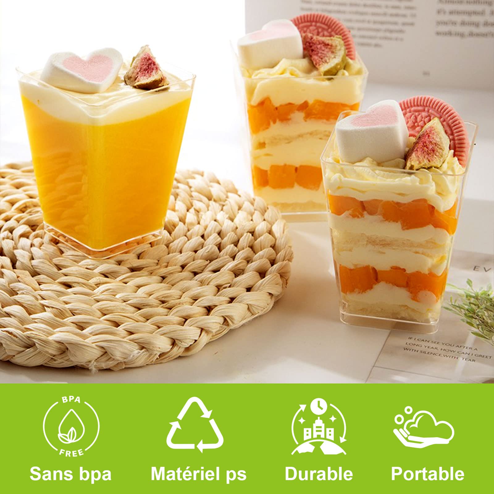 Shefa Set di 60 ini tazze da dessert, 70 l, in plastica, trasparenti, per parfait, antipasti