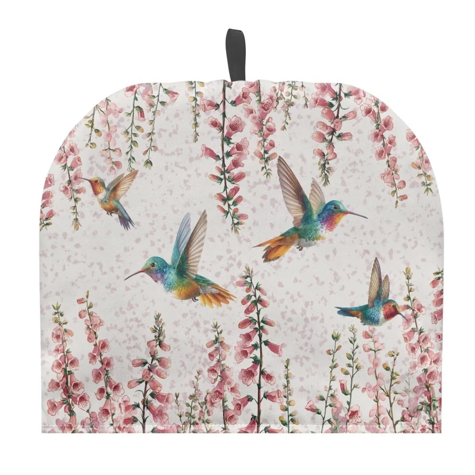 Drnuikhe Hummingbird & Pink Foxglove Print Tea Cozy for Teapots with Handle, Dust Insulated Cover Hanging Fold-Up Design, Suitable for Kitchen & Living Room Table Decoration
