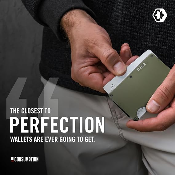 The Ridge Wallet for Men - Slim Minimalist Compact Wallet and Card Holder, RFID Protected Front Pocket Wallets for Men with Integrated Money Clip (Matte Olive)