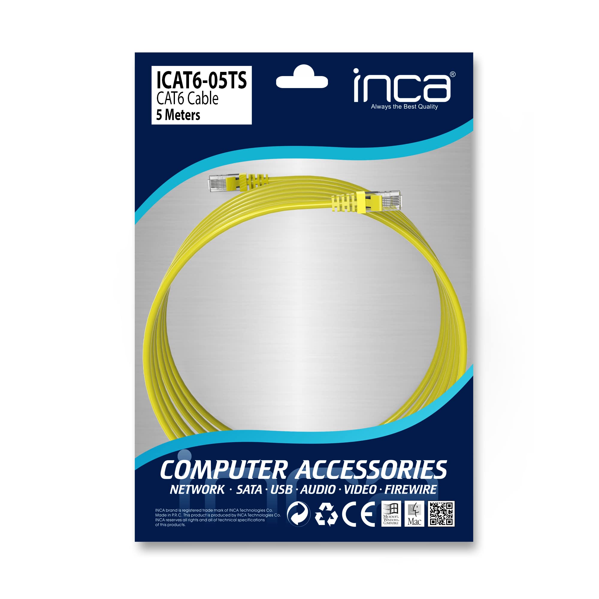 Inca ICAT6-05TS Cat6 26 Awg 5 M, Sarı Poşet