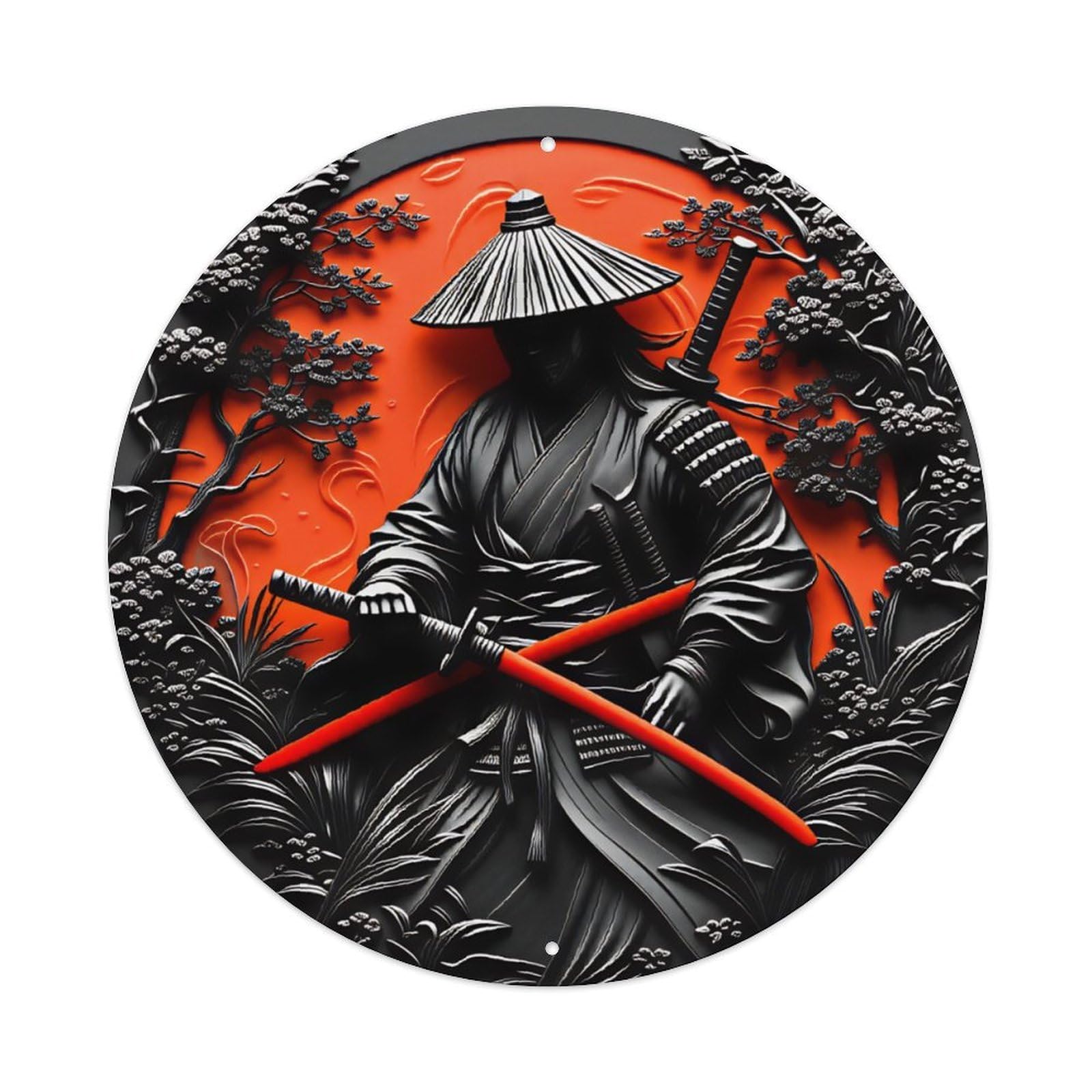 Ldfuieksufg Style Round Japanese Samurai Vintage Wall Sign Bar Home Decor Vintage Aluminium Metal Sign, Retro Wall Decor For Home, Bar, Garage & Farmhouse 20X20cm