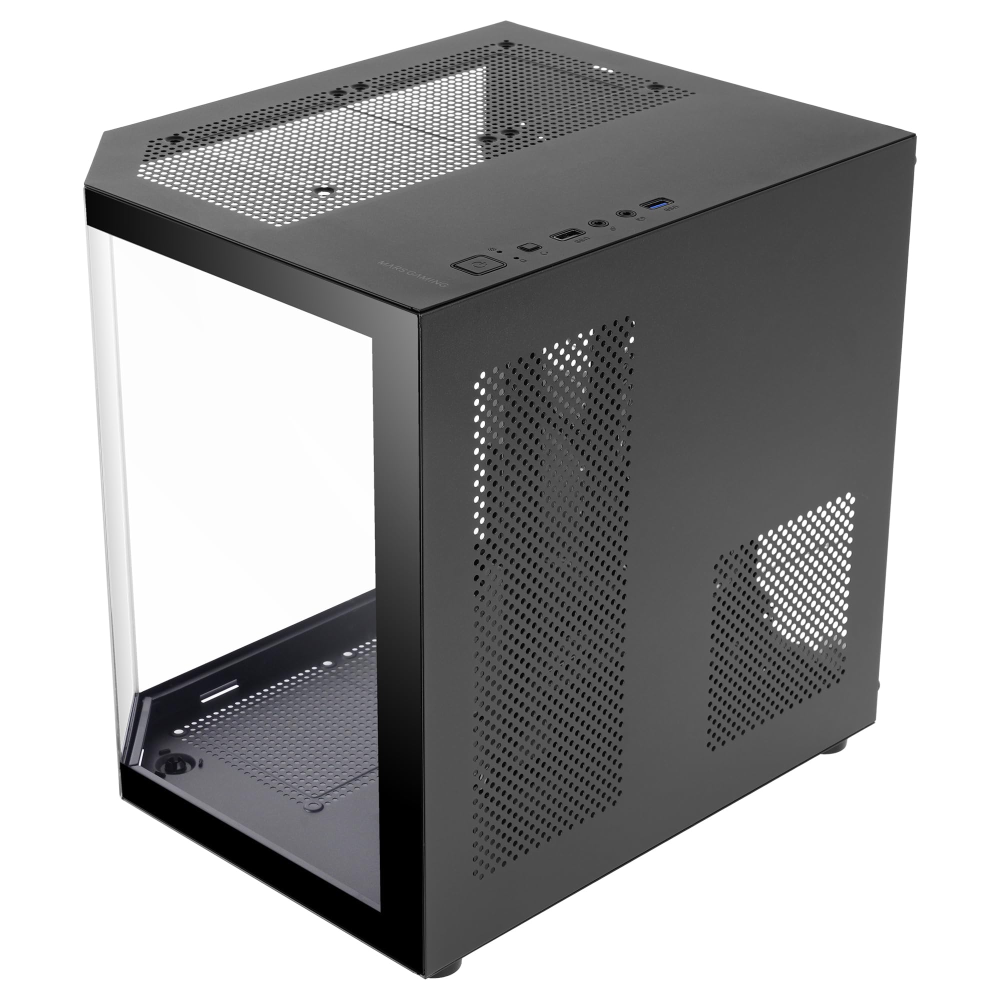 Mars Gaming MC-3TLITE, Boîtier Gaming MicroATX, Triple Verre Trempé Continu, Ventilateur Arrière FRGB 120mm, Structure à Double Chambre, Mini Tour PC Compacte avec Grande Capacité Interne, Noir