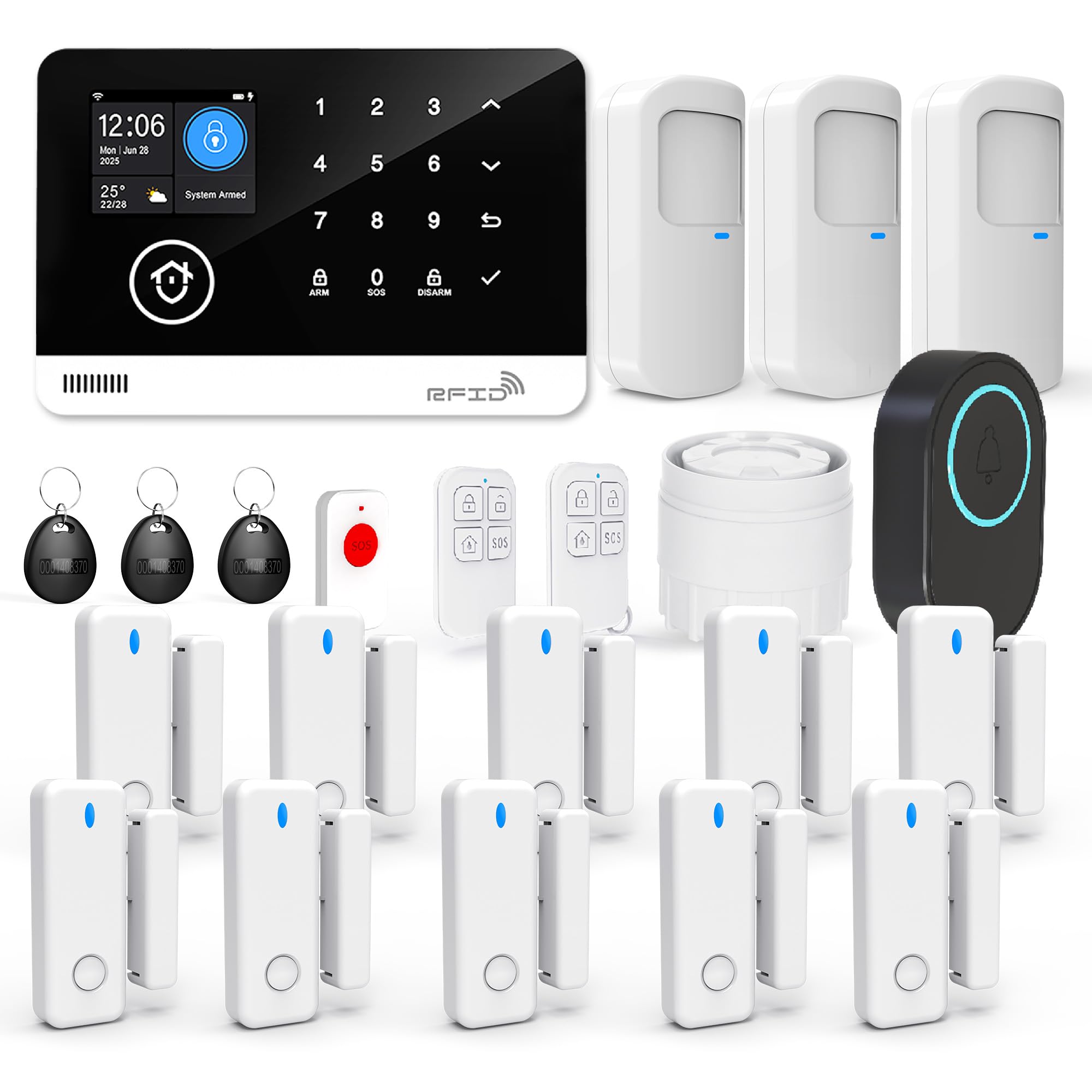 22 Piezas Sistema de Alarma doméstica Inteligente inalámbrico WiFi/gsm con aplicación, Detector de Movimiento, detectores de Puerta y Ventana, mandos a Distancia, Sirena, Compatible con Alexa