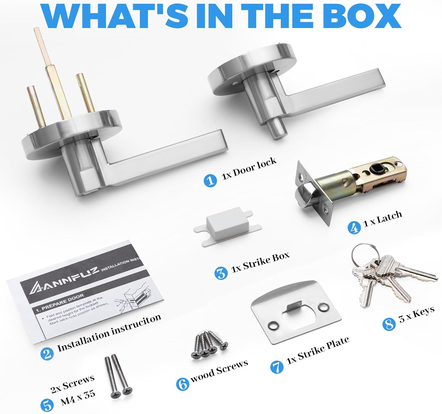 Entry Round Push Button One-Touch Locking Door Handle with Keys,Interior Non-Handed Opening,Reversible Left Right Door Knob,ADA-Compliant,Entrance Lever Lock for Office,Bedroom,Bathroom