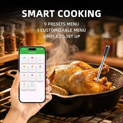 Miniatura 6 de Termómetro inteligente Bluetooth para carne con aplicación, termómetro digital inalámbrico para alimentos para asar a la parrilla, resistente al