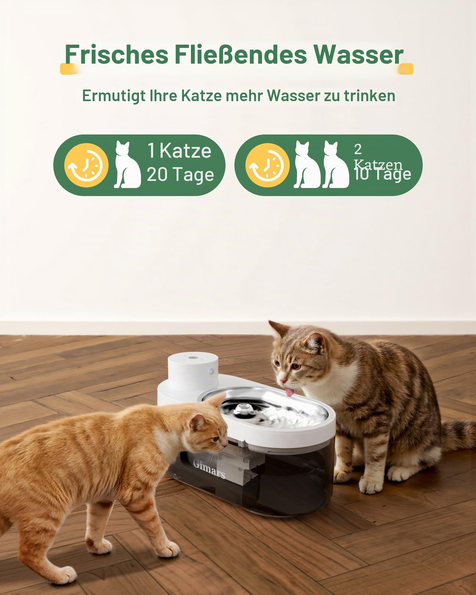 Gimars 4L UltraLeiser BPA-frei Katzenbrunnen Kabellos mit Bewegungsmelder, 5000mAh Akku, Trinkbrunnen für Katze Kabellos, Wasserbrunnen für Katzen mit Sensor, Katzentrinkbrunnen ohne Kabe