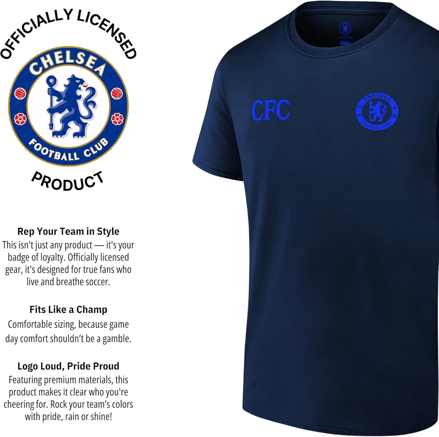 Icon Sports Officially Licensed Chelsea FC Cotton T-Shirt - Unisex Adult