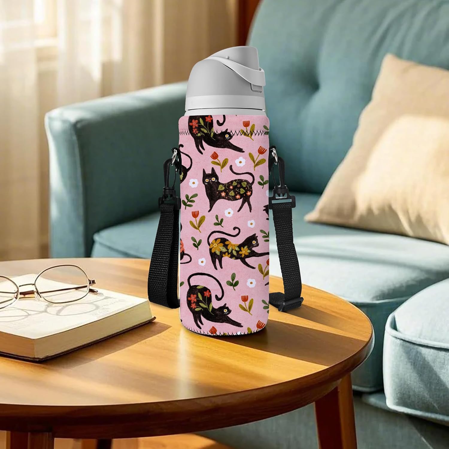 RICHEN Neoprene Water Bottle Carrier Bag with Adjustable Shoulder Strap,Insulated Water Bottle Cover for Stainless Steel/Glass/Plastic Bottles - Image 7