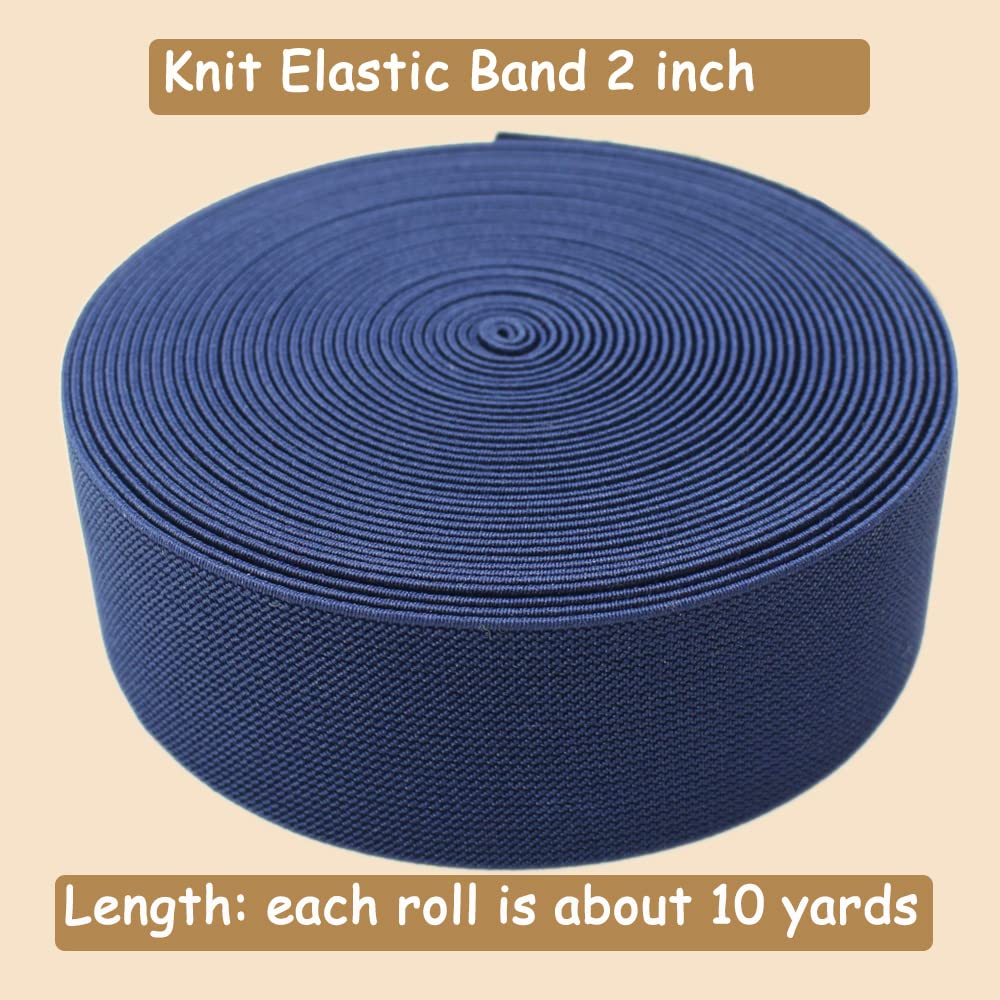 Banda elástica de punto azul marino de 2 pulgadas para coser 10 yardas, 50 mm, correas elásticas de sarga de doble cara para ropa, pantalones, cintura, pelucas, faldas, proyectos de