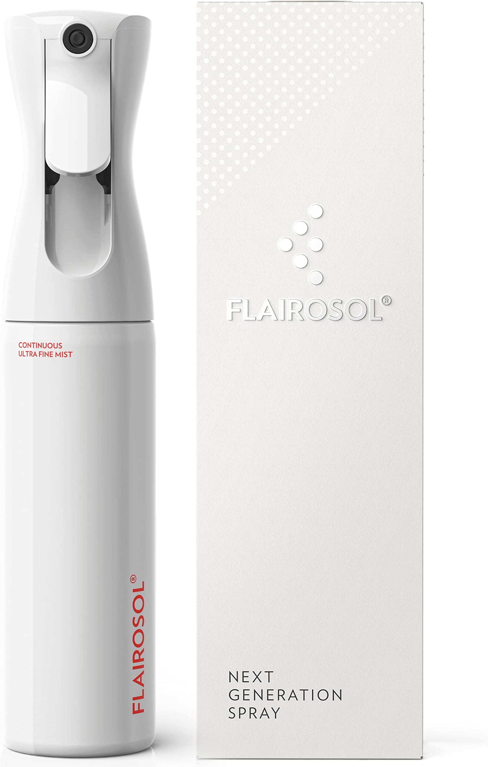 FLAIROSOL - The Original, Spray Bottle for Hair, Continuous Ultra Fine Water Mister Spray Bottle for Hairstyling, Barbers, Salons, Cleaning, Plants, 10.1oz/300ml (White Bottle-Coral Print)