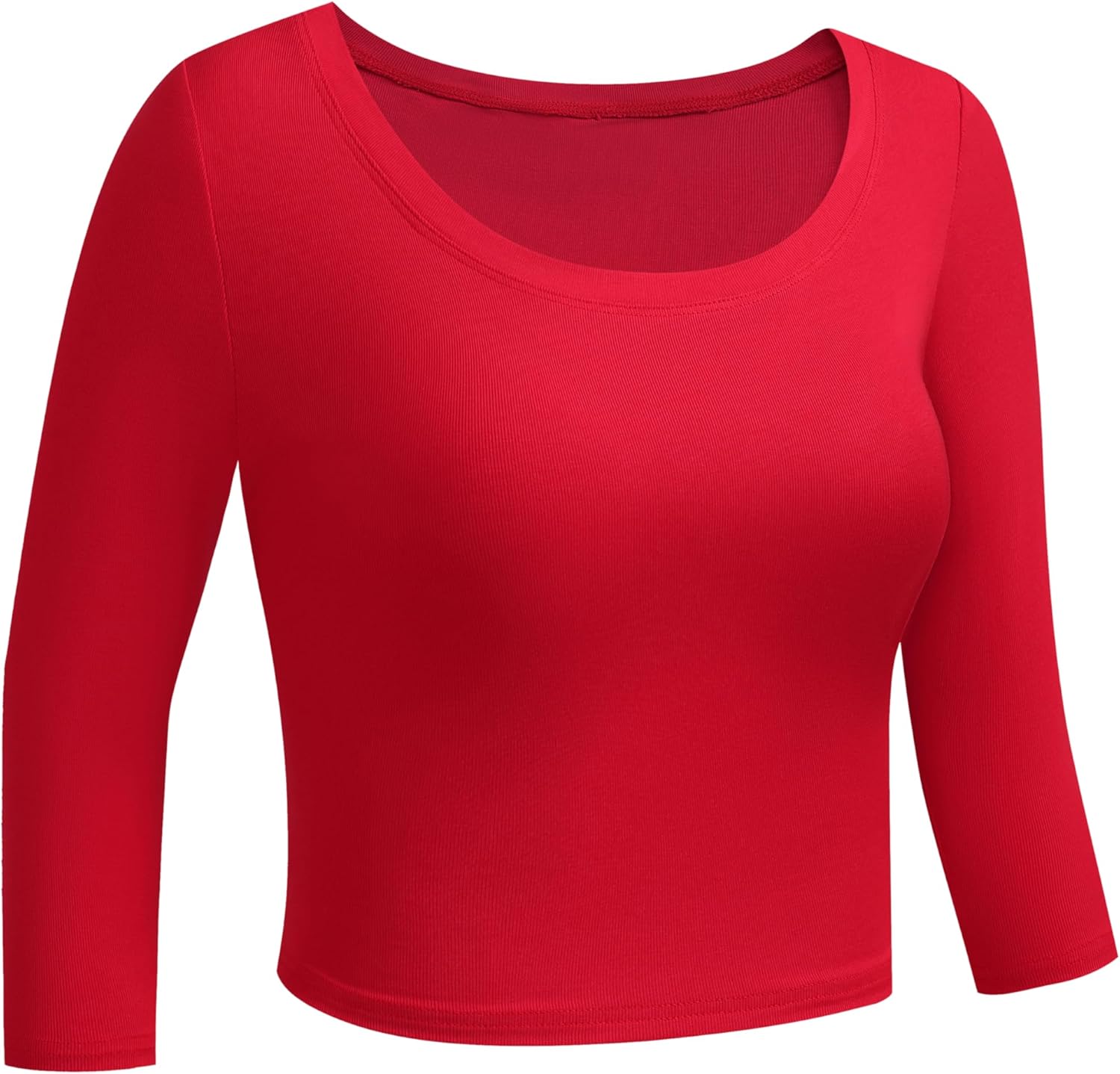 OThread & Co. Women's 3/4 Sleeve Scoop Neck Crop Top Basic Comfy Ribbed Knit Tee - Image 2