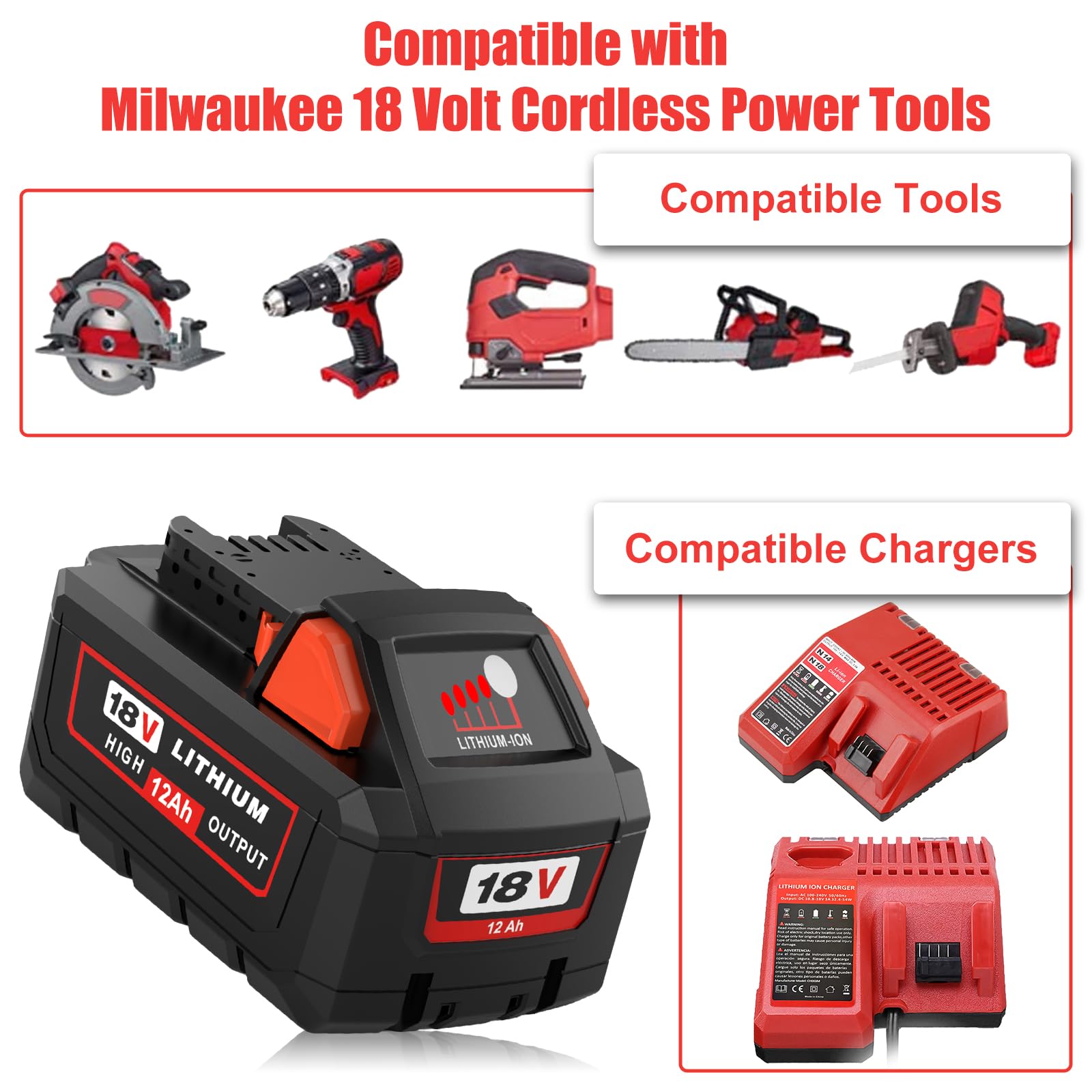 BATTOOL M18 18V 9000mAh Batterie De Remplacement Pour Milwaukee M18 Batterie Compatible Avec Milwaukee M18 M18B 48-11-1840 48-11-1828 48-11-1820 48-11-1815 48-11-1850
