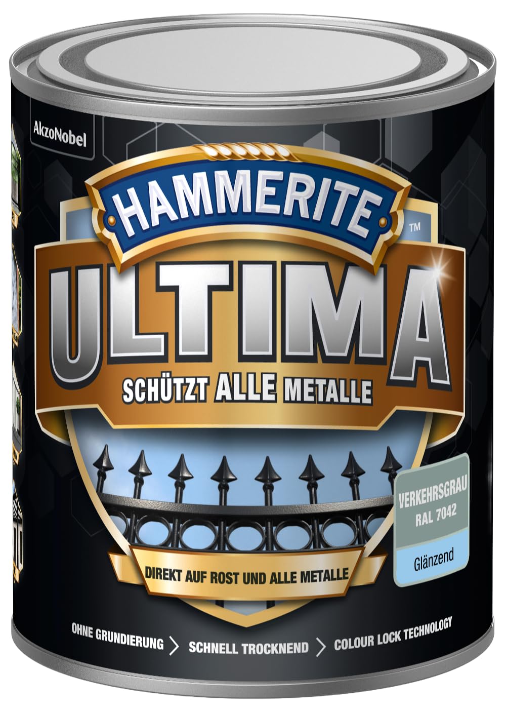 HAMMERITEUltima Metal Protective Paint Gloss Traffic Grey RAL 7042 750 ml