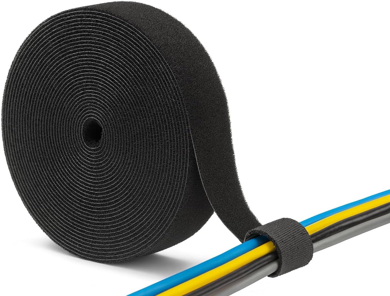 Reusable Hook and Loop Cable Management Tape – 16 ft Roll, Adjustable Cord Organizer for Desk, Office, Home, Data Center, PC, TV, Audio, Networking, Charging Cables (0.48in x 16ft) Black