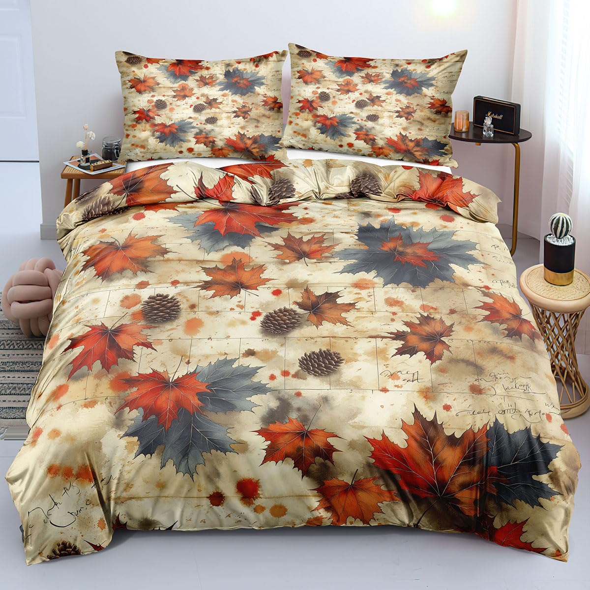 Botanique vintage et douceur d'une housse de couette orange et grise réversible
