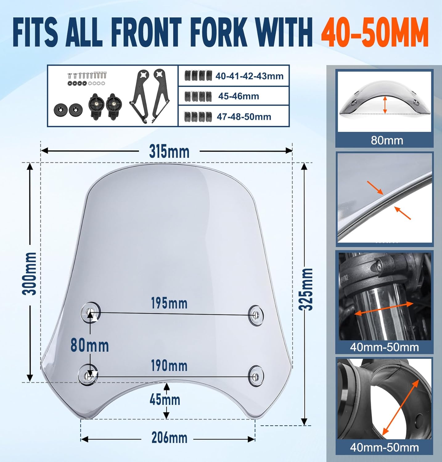 Motorcycle Windshield Deflector with Bracket Double Bubble Windscreen Fit for Dyna Iron 883 Softail Sportster 883 Street Bob Universal Wind Shield Screen Visor Flyscreen, Smoke