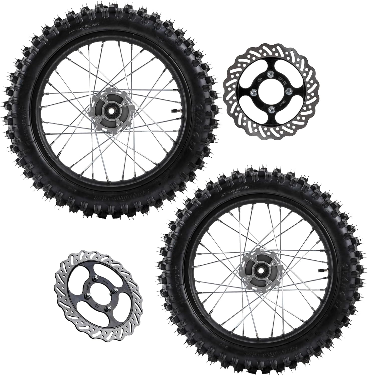 70/100-19 90/100-16 Dirt Bike Wheel Tire and Rim Front & Rear 15mm Bearing, Disc Brake Rotors for KLX125 KX85 TTR125 YZ85 YZ80 RM80 Dirt Pro Pit Bike Trail Tao Tao BD17 Off-Road 110cc-250cc