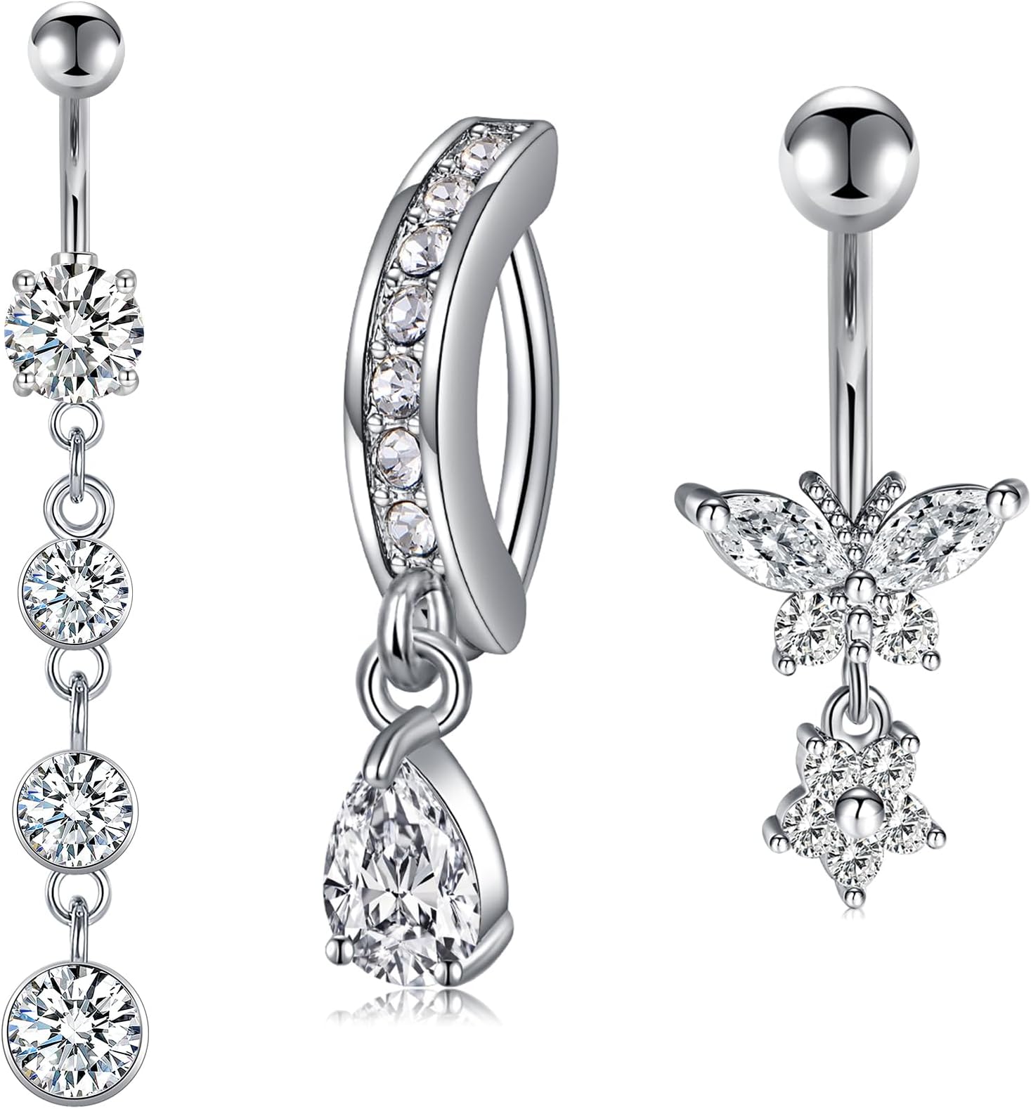 Longita Belly Button Ring Dangle Belly Button Rings Dangling Belly Button Rings Clicker Belly Button Ring Surgical Steel Rose Gold Belly Rings Belly Piercing Jewelry Navel Rings for Women