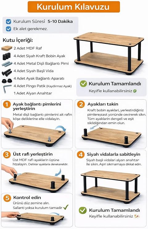 Volrant Orta Sehpa Modern Dikdörtgen Sehpa 70x30x38 cm – MDF Malzeme, Dekoratif Salon Sehpası, Raflı Tasarım (Mese)