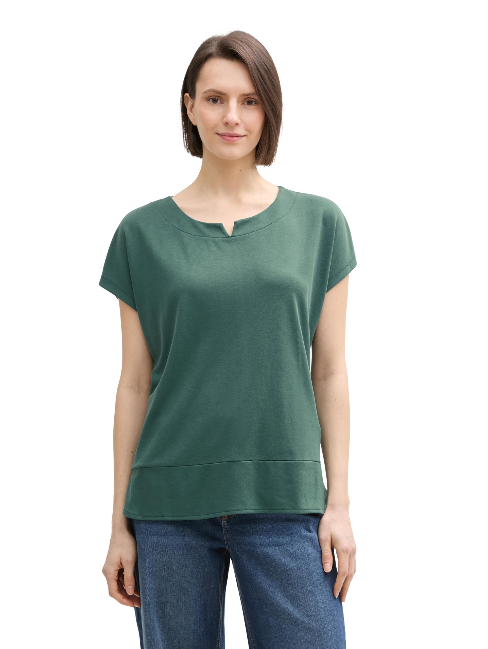 Tom Tailor Damen Basic T-Shirt mit weitem Rundhalsausschnitt