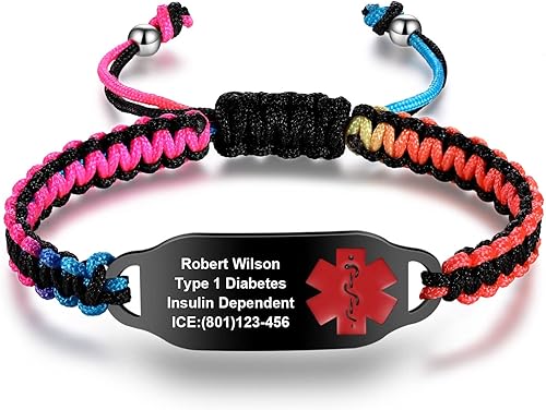 Pulseras de alerta médica para mujer, pulseras de identificación de alerta médica, cuerda de poliéster trenzada hecha a mano, pulsera de emergencia