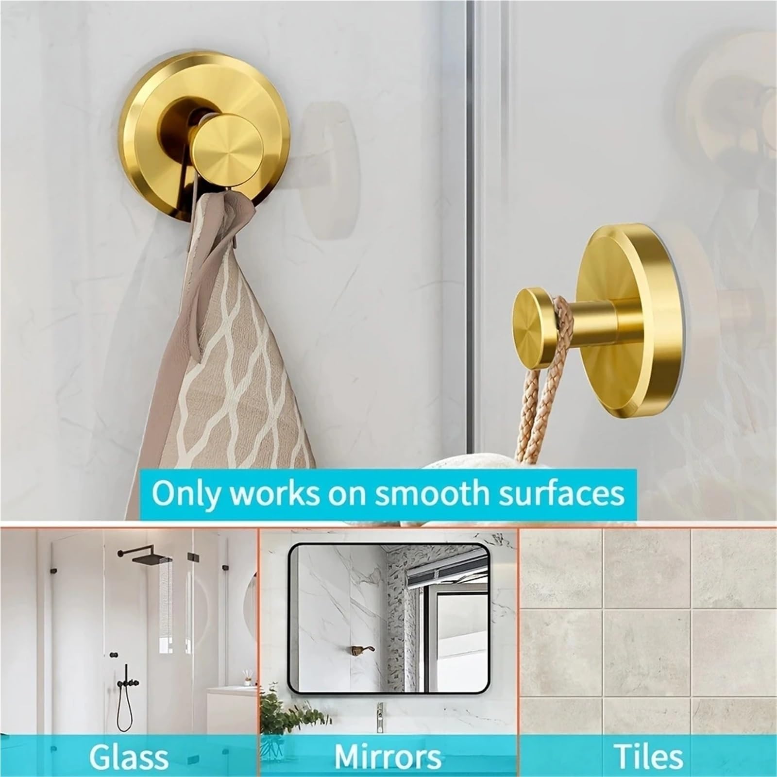 8 Stück wasserdichte Saugnapfhaken, einfache Montage for Dusche, Badezimmer, Küche und mehr, Tragkraft bis zu 7 kg, ideal for Handtücher Für Küche Bad(Gold)