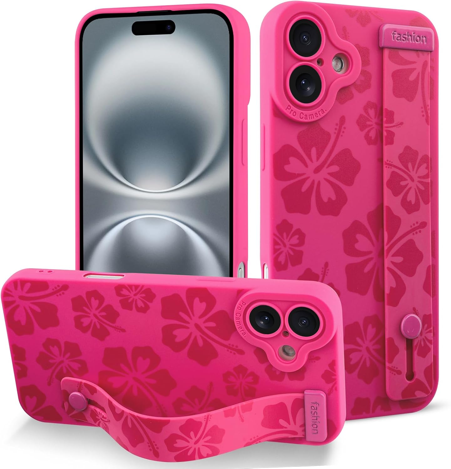 Fiyart Designed for iPhone 16 Plus Case Cute Flowers with Strap Soft TPU Phone Cover Plustective Camera Lens Plustection for Women Men Floral Bumper with Stand 6.7"-Rose Red iPhone 16 Plus Rose Red