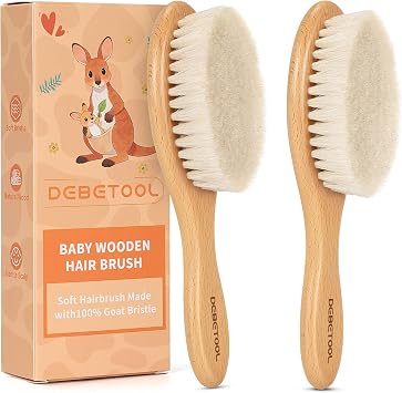 DEBETOOL 2-Pack Baby Hair Brush with Soft Bristles | Natural Wooden Baby Brush for Newborns & Infants Gentle Scalp, Perfect Baby Registry & Shower Gift