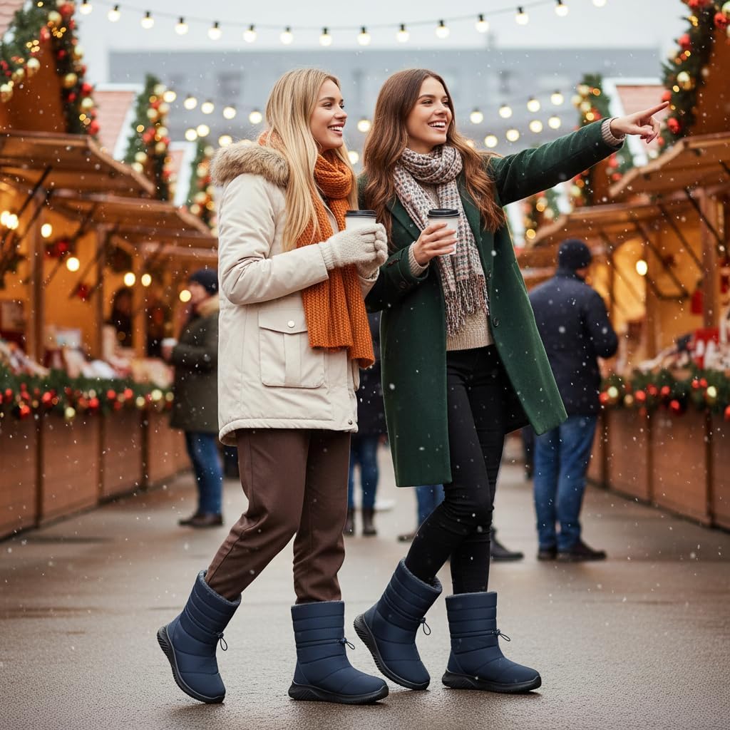 Alicegana Womens Winter Snow Boots Waterproof Warm Fur Lined Mid Calf Comfortable Non Slip Booties for Outdoor Walking - Image 3